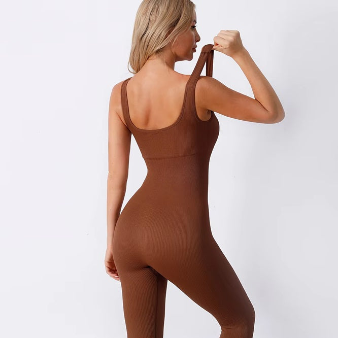 Curvear®️ Seamless Ribbed Tummy Control Shaper Yoga Jumpsuit Shapewear Bodysuit for Women Backless Jumpsuit
