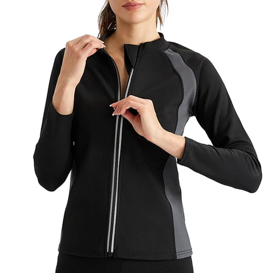 Curvearf®️Sweat Weight Loss Sauna Suit Women Neoprene Body Slimming Suit Slimming Body Shapers Trainer Long Sleeves Zipper