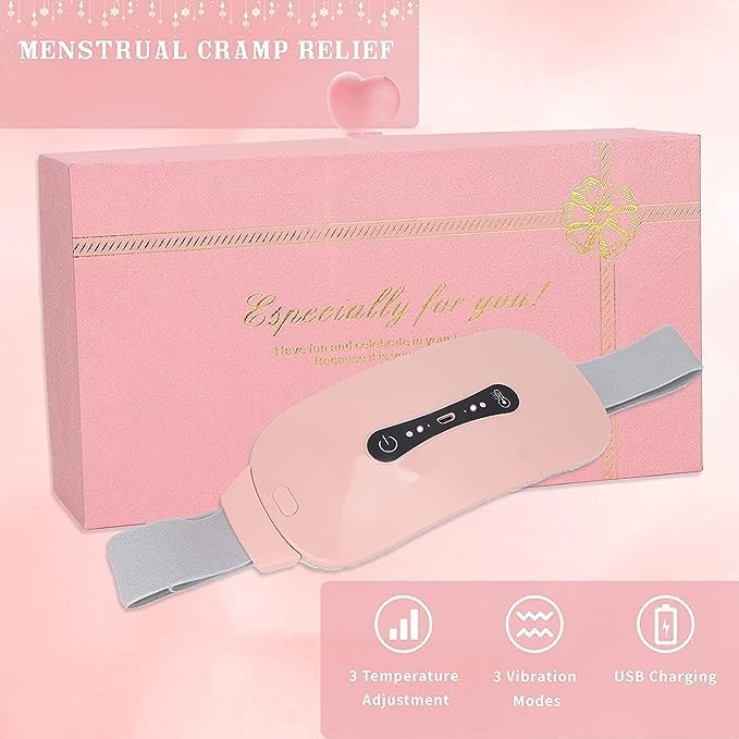 Electric Heating Pad Belt for Back Pain Relief – Portable USB Rechargeable Waist Warmer for Cramps, Lower Back & Abdomen – Adjustable Heat Therapy Wrap for Women & Men – Pink"