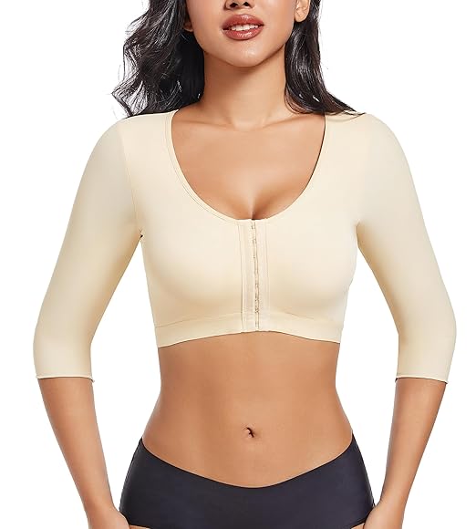 Curvear®️Arm Shaper Tops for Women Arm Compression Sleeves Post Surgery Front Closure Bra Shapewear Posture Corrector Tank Top