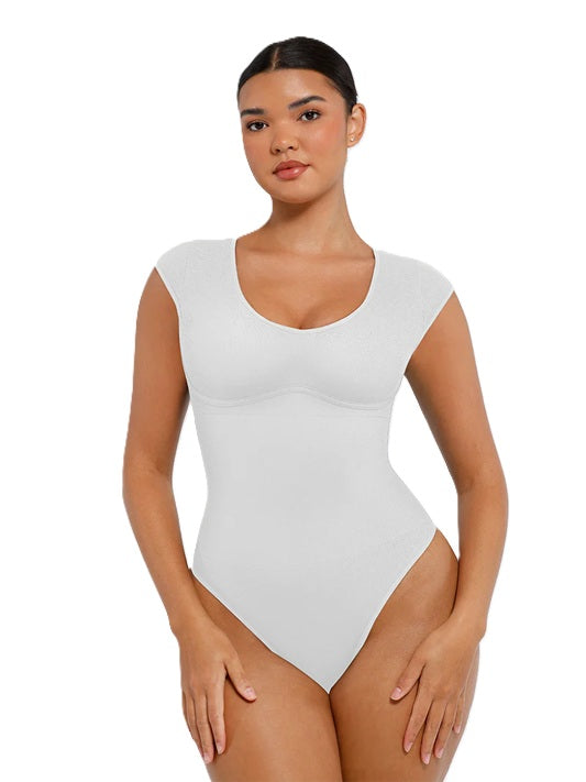 Women's Tummy Control Bodysuit Shapewear – Seamless Slimming Compression Body Shaper with Short Sleeves – Comfortable Sculpting Fit for Daily Wear, Dresses & Postpartum Support