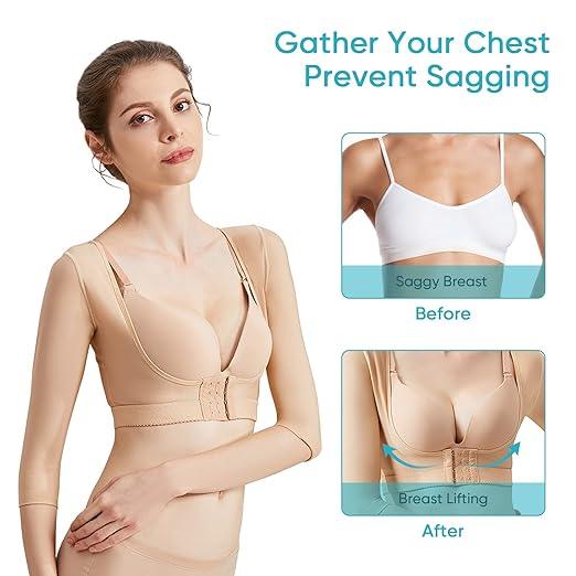 Curvear®️Women shaper tops arm compression post surgery push up front breasted long sleeves bra slimmimg shapewear