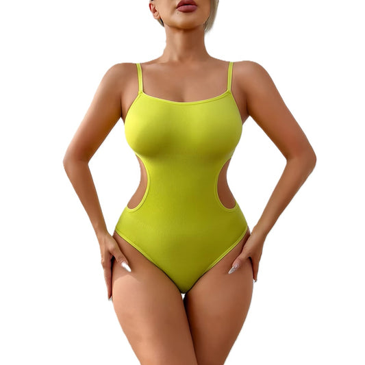 Women's Black Cut-Out Bodysuit – Sexy One-Piece Lingerie with Spaghetti Straps