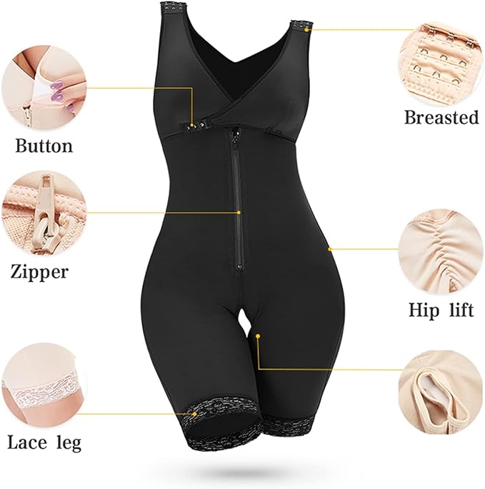 Curvear®️Women's Seamless Girdle Zipper Full Body Shaper Size Bodysuit Post Surgery Firm Shapewear Colombian Tummy Control Slimming