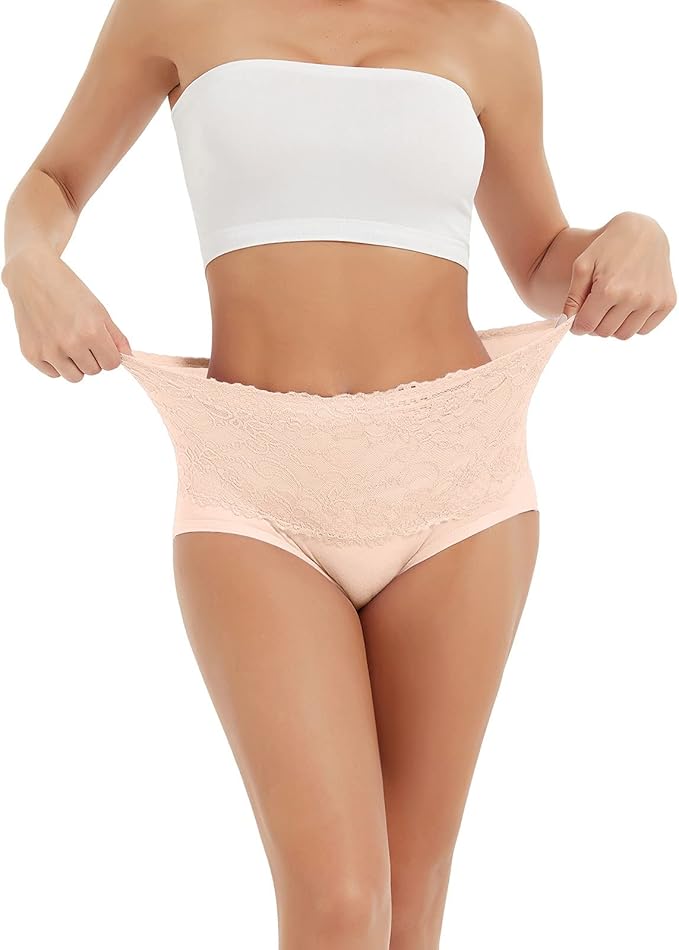 Curvear Women's Cotton Underwear Lace Panties Women's Solid Color Briefs High Waist Sexy Female Underpants Seamless Panties. 2 set