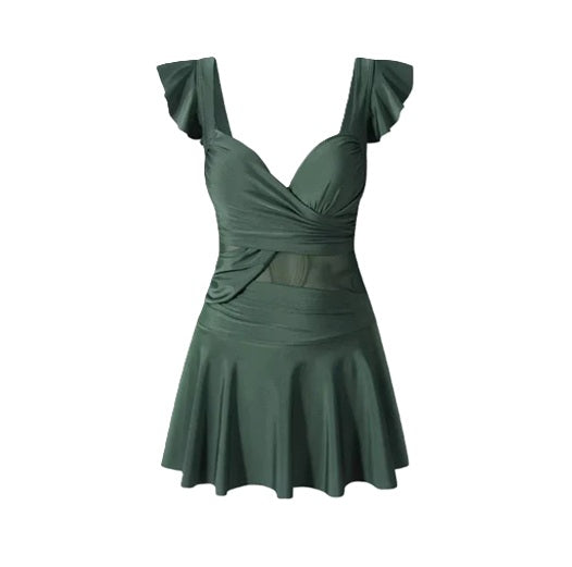 Elegant Pink Ruffle One-Piece Swimsuit Dress – Slimming & Stylish