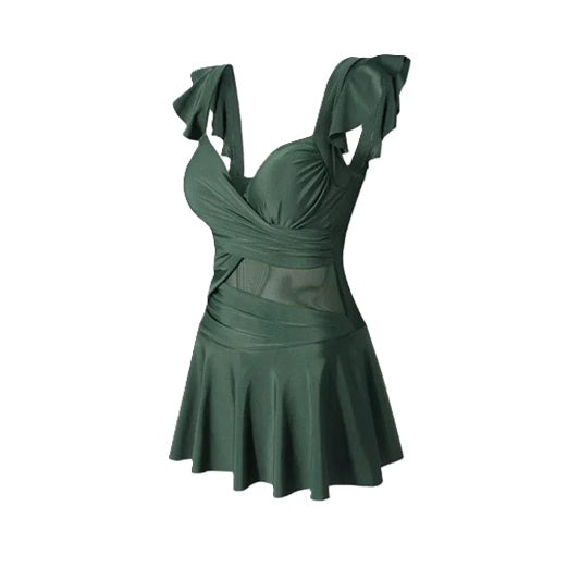 Elegant Pink Ruffle One-Piece Swimsuit Dress – Slimming & Stylish