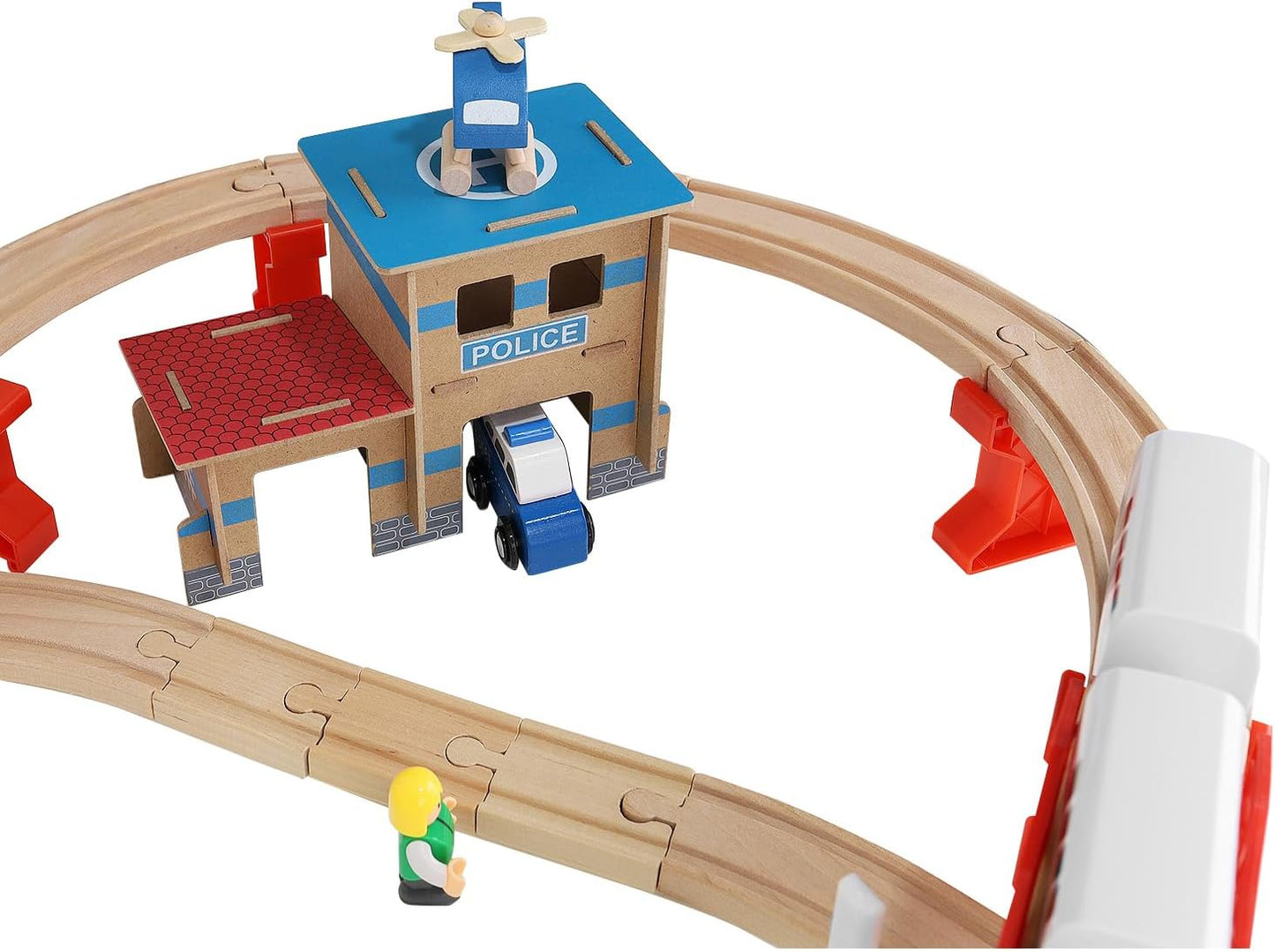 Wooden Train Set for Kids – City Railway Toy with Track, Station, Vehicles, Trees, Figures & Buildings – Compatible with Major Brands – Educational & Imaginative Play Set