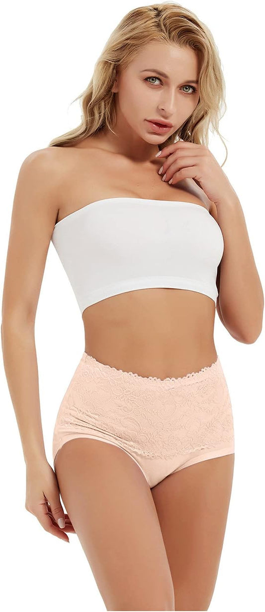 Curvear Women's Cotton Underwear Lace Panties Women's Solid Color Briefs High Waist Sexy Female Underpants Seamless Panties. 2 set