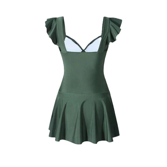 Elegant Pink Ruffle One-Piece Swimsuit Dress – Slimming & Stylish