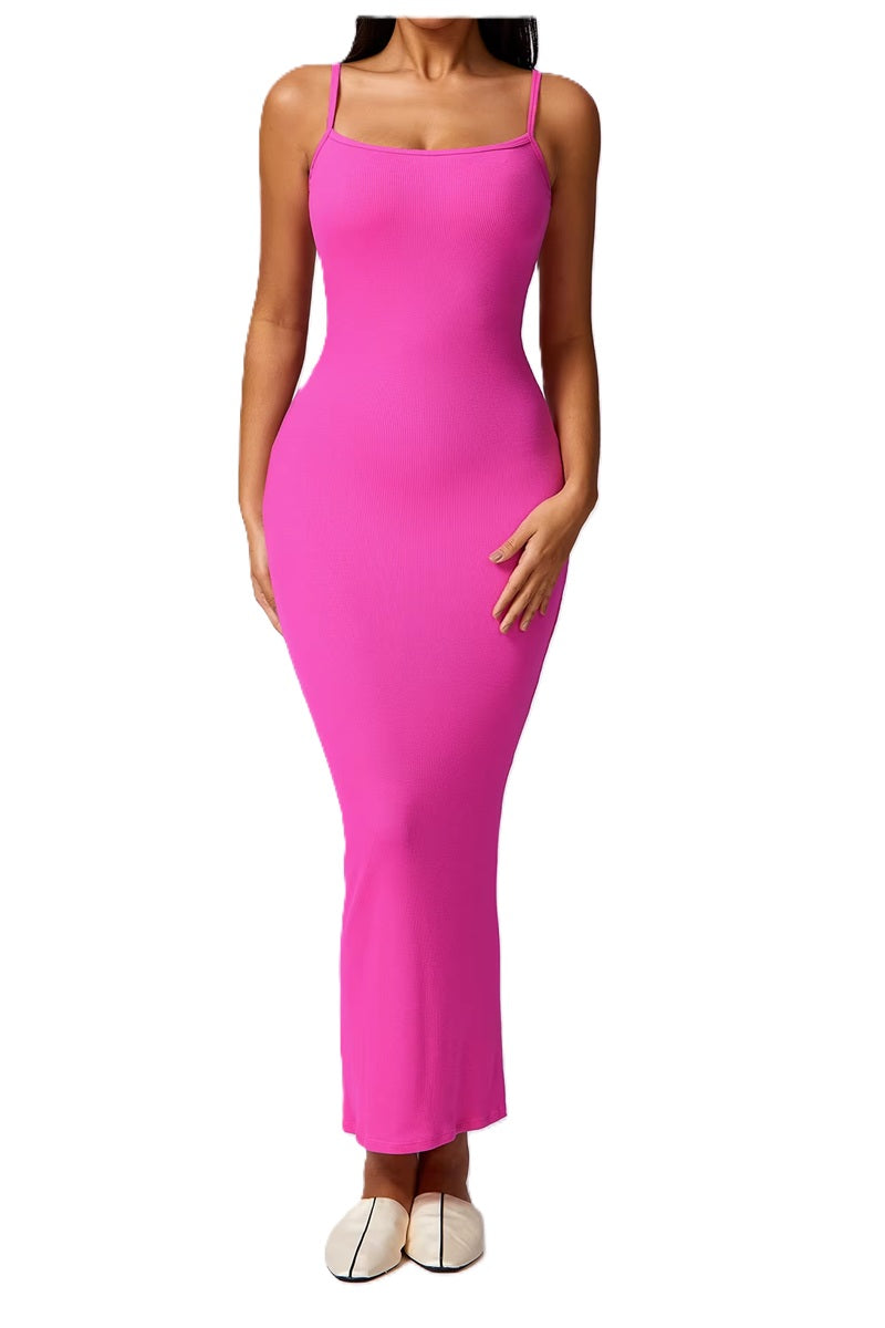 Women's Ribbed Knit Bodycon Maxi Dress - Sleeveless Square Neck Stretchy Tank Dress for Summer, Casual, Party, Beach, or Daily Wear