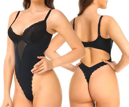 Curvear®️Body Suit Shapewear Camisole Jumpsuit Shaper Body Shaping Butt Part Seamless U Plunge Deep V Sexy Lace Backless Bodysuit