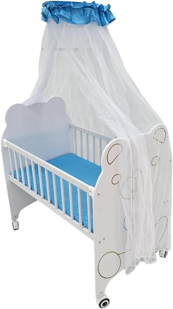 Premium Baby Cradle with Mosquito Net & Wheels – Safe and Comfortable Wooden Cot for Newborns & Infants – Soft Mattress & Canopy – Ideal for Boys & Girls