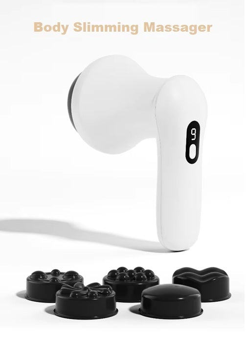 Body Slimming Massager for Fat Reduction and Cellulite – 5-in-1 Electric Handheld Massager with Interchangeable Heads, LED Display & Multiple Intensity Settings