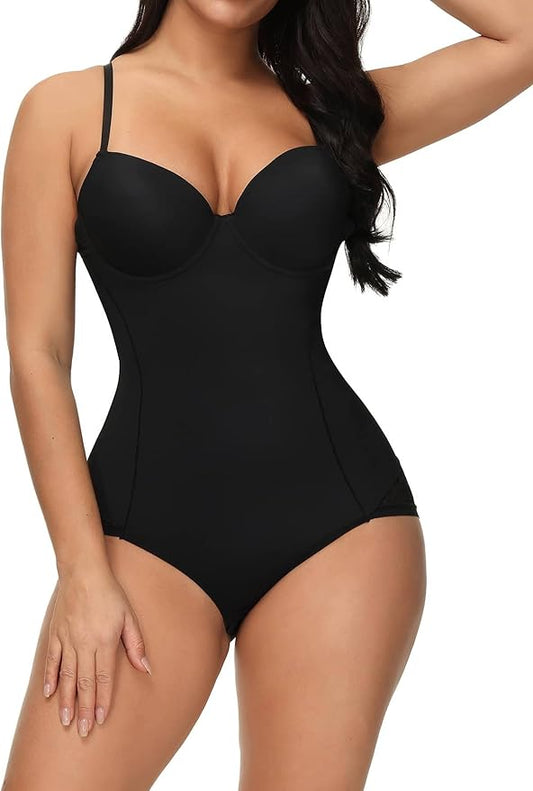 Curvear®️ Women Shapewear Bodysuit Tummy Control Body Shaper Lace Sculpting Bodysuit Seamless Waist Trainer Adjustable Straps Slimming Push Up Leotard Jumpsuit Tops with Bra - CURVEAR