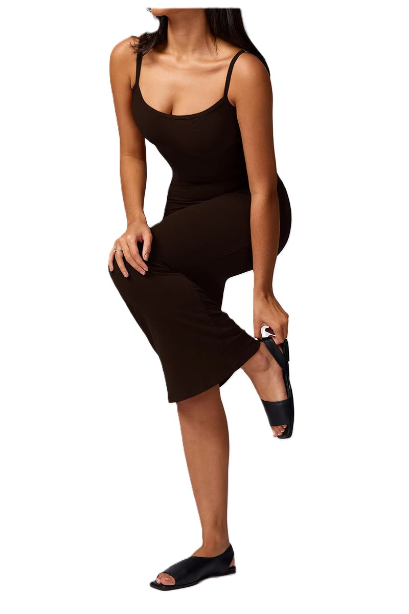 Women's Ribbed Knit Bodycon Maxi Dress - Sleeveless Square Neck Stretchy Tank Dress for Summer, Casual, Party, Beach, or Daily Wear