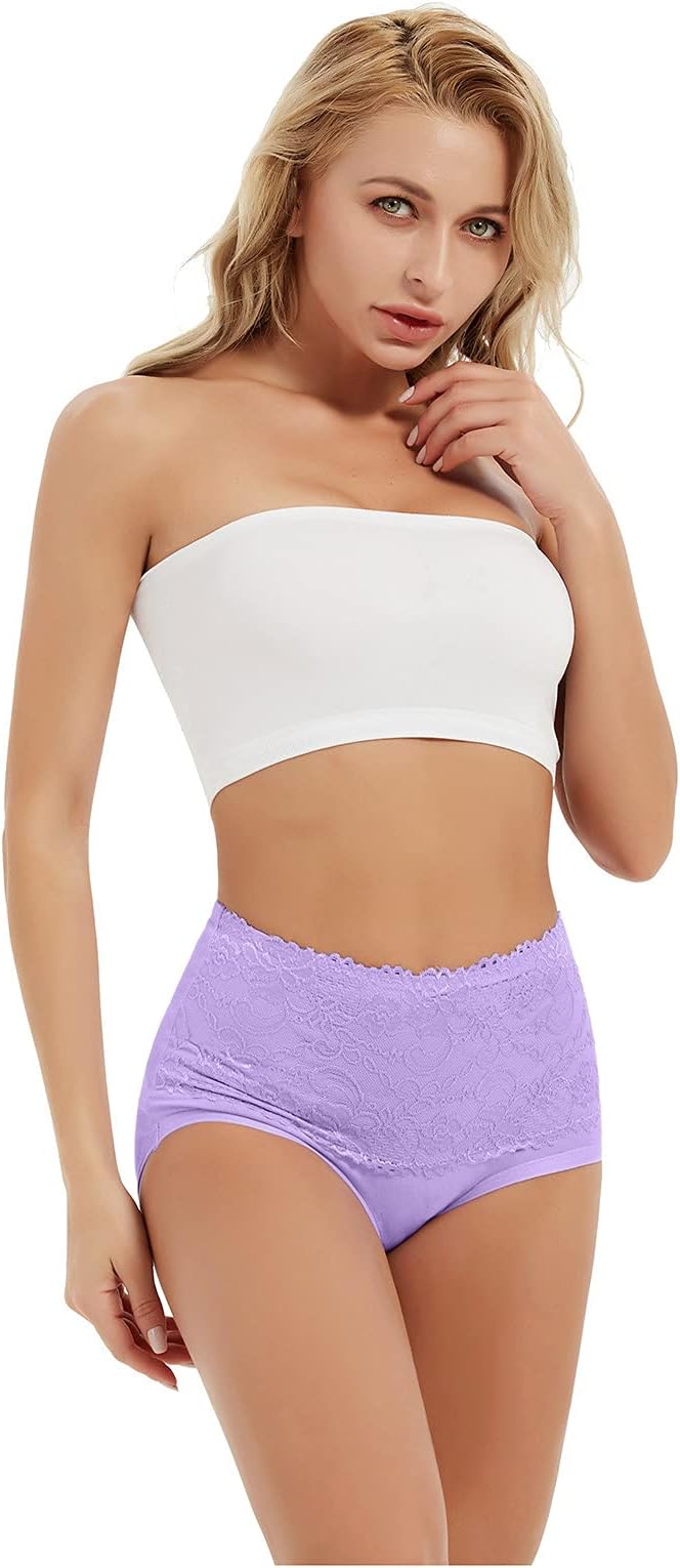 Curvear Women's Cotton Underwear Lace Panties Women's Solid Color Briefs High Waist Sexy Female Underpants Seamless Panties. 2 set