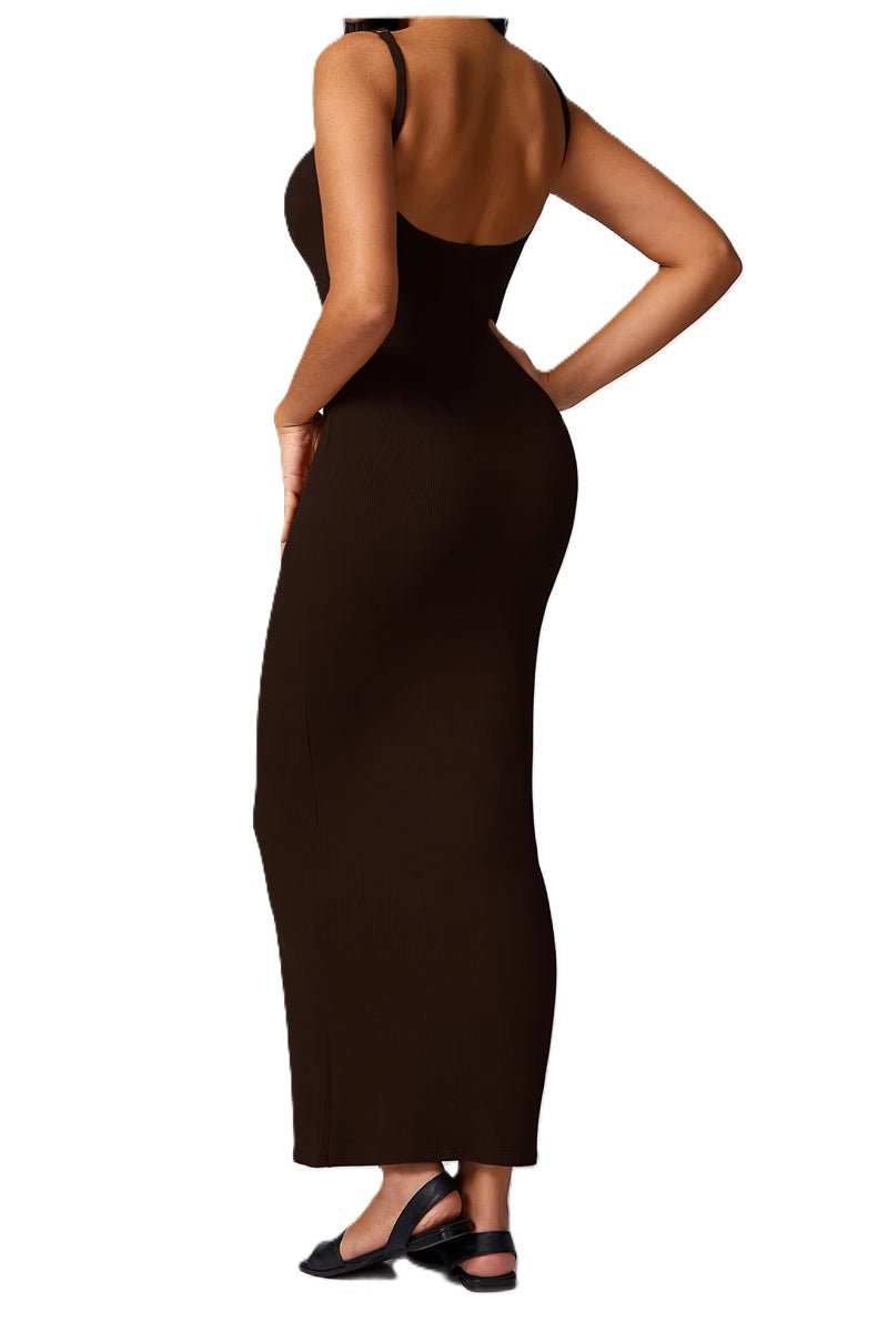 Women's Ribbed Knit Bodycon Maxi Dress - Sleeveless Square Neck Stretchy Tank Dress for Summer, Casual, Party, Beach, or Daily Wear
