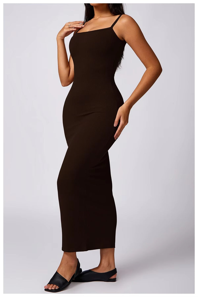 Women's Ribbed Knit Bodycon Maxi Dress - Sleeveless Square Neck Stretchy Tank Dress for Summer, Casual, Party, Beach, or Daily Wear