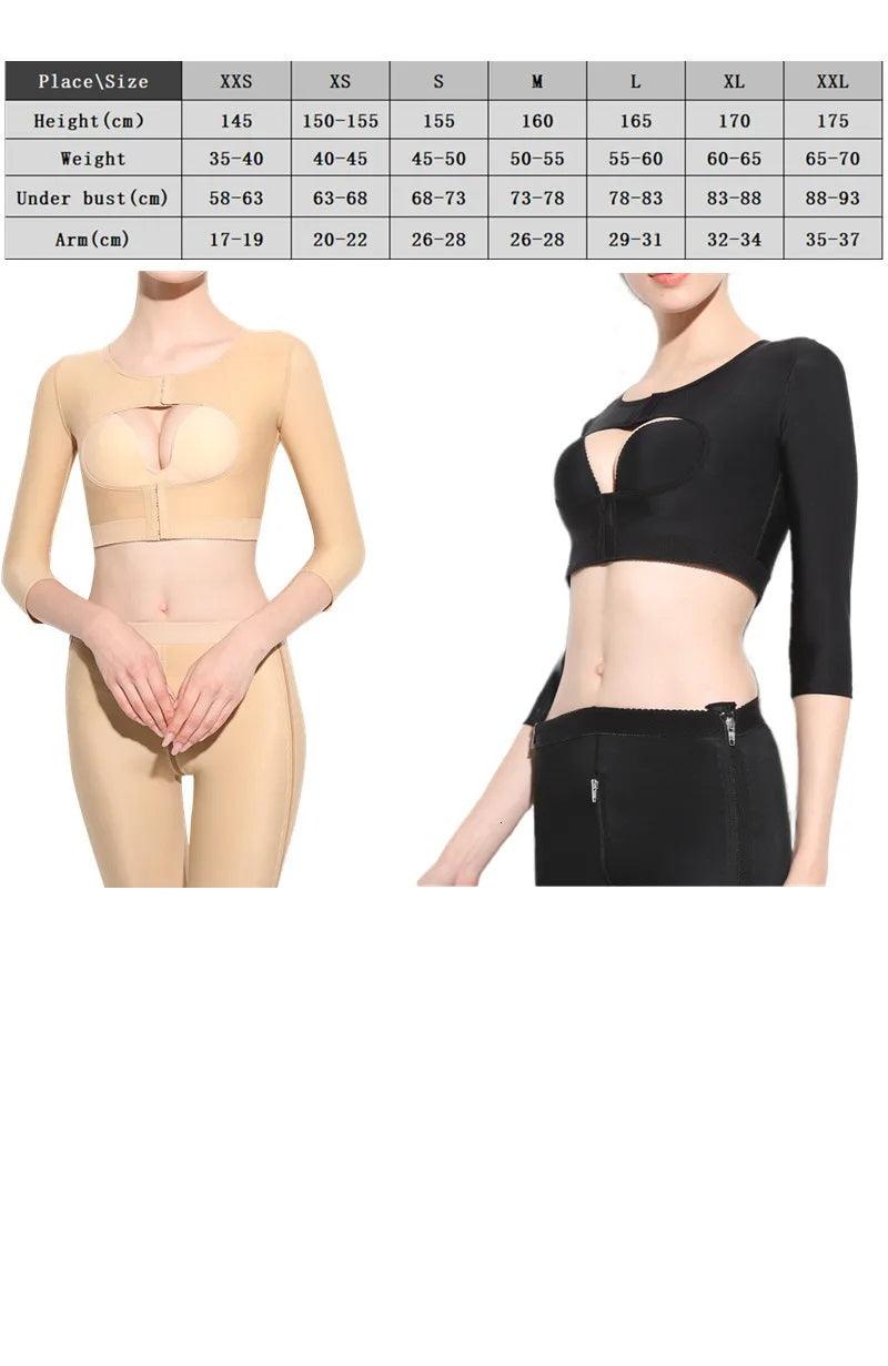 Curvear®️Women shaper tops arm compression post surgery push up front breasted long sleeves bra slimmimg shapewear