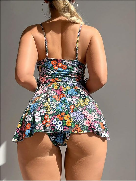 Women's Floral Summer Mini Dress – Spaghetti Strap Sleeveless Fit and Flare Casual Sundress, Sexy A-Line Skater Dress for Vacation, Beach, or Party