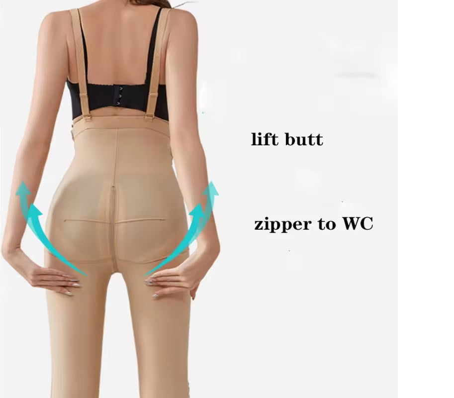 Curvear®️Women's Body Shapewear Thigh Liposuction Leggings Postpartum Leg Shaping Zipper Open Crotch 3 Breasted Tummy Control Panties