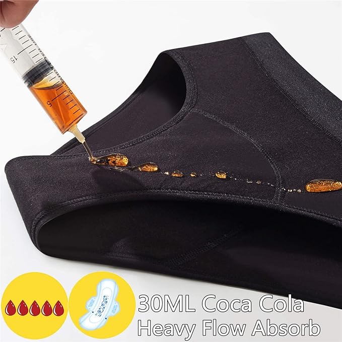 Women’s Period Panties – High Absorbency Leakproof Menstrual Underwear for Heavy Flow, Reusable Washable Cotton Briefs, Full Coverage Sanitary Protection – 5-Layer Absorption – Black