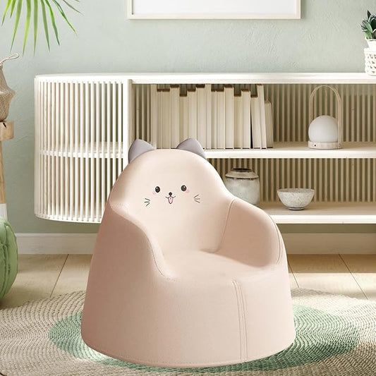Kids Cute Cat Sofa Chair – Toddler Armchair with Ears & Face Design, Soft PU Leather, Lightweight & Comfy Seating for Boys & Girls – Nursery, Playroom, Bedroom Furniture