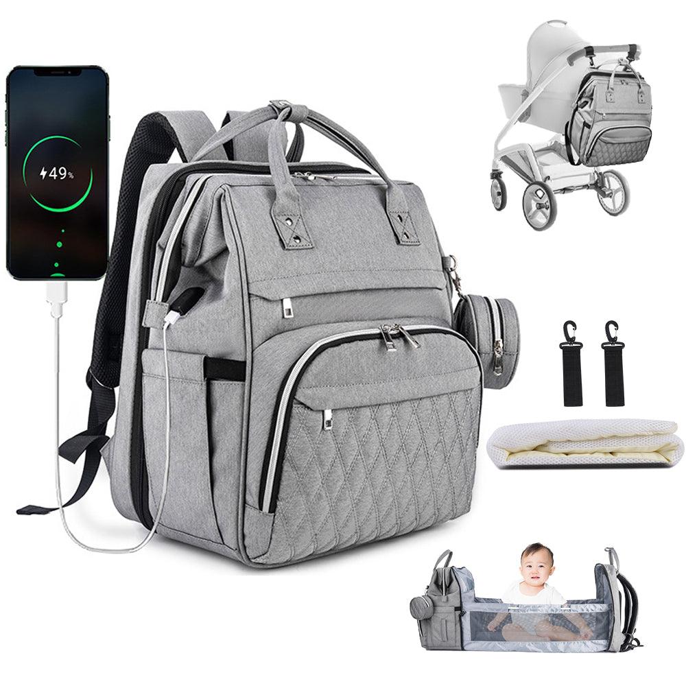 Curvear®️Diaper Bag Backpack with Changing Station, Diaper Bags for Baby Boys Girls,Portable Foldable Travel Bassinet with Changing Mat and Bed Net, Nappy Bag with Crib, Large Capacity Wide Open
