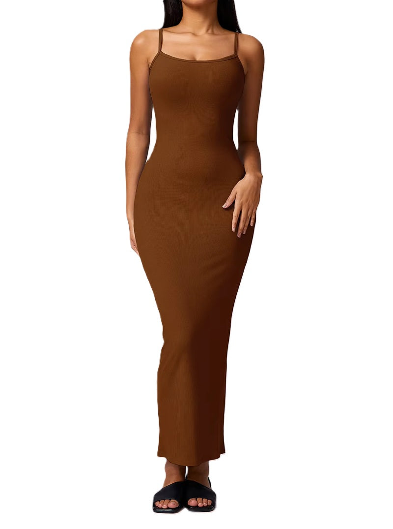 Women's Ribbed Knit Bodycon Maxi Dress - Sleeveless Square Neck Stretchy Tank Dress for Summer, Casual, Party, Beach, or Daily Wear