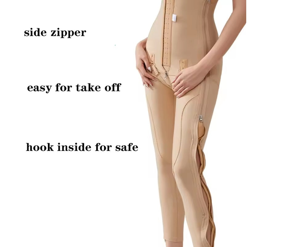 Curvear®️Women's Body Shapewear Thigh Liposuction Leggings Postpartum Leg Shaping Zipper Open Crotch 3 Breasted Tummy Control Panties