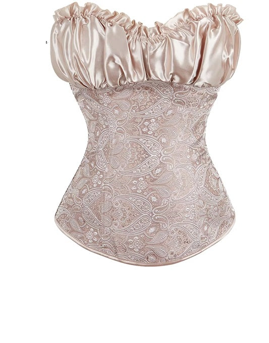 Satin Lace Corset Top for Women – Strapless Bustier Blouse with Ruffle Detail | Elegant Party & Evening Wear