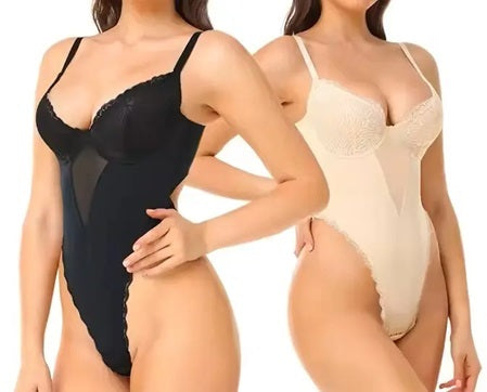 Curvear®️Body Suit Shapewear Camisole Jumpsuit Shaper Body Shaping Butt Part Seamless U Plunge Deep V Sexy Lace Backless Bodysuit