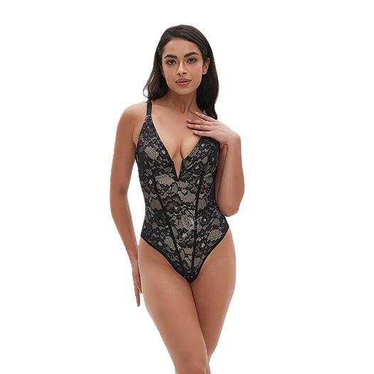 Sexy Lace Bodysuit for Women – Deep V Neck Lingerie Teddy | Backless Slim Fit One-Piece – Comfortable & Elegant Nightwear.