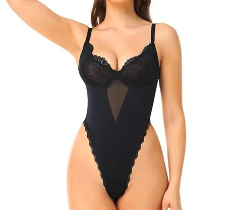 Curvear®️Body Suit Shapewear Camisole Jumpsuit Shaper Body Shaping Butt Part Seamless U Plunge Deep V Sexy Lace Backless Bodysuit