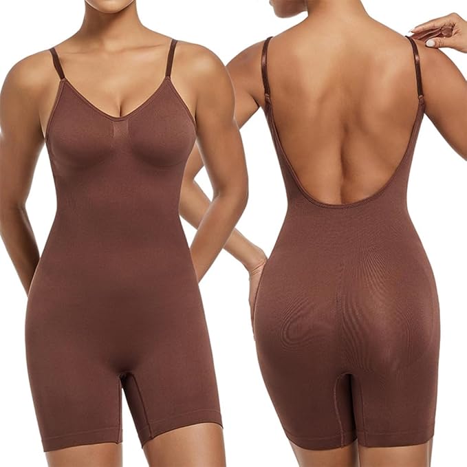 Curvear®️Mid Thigh Shapewear Bodysuit, Women's Shapewear Bodysuit with Adjustable Straps, Thigh Slimming Design