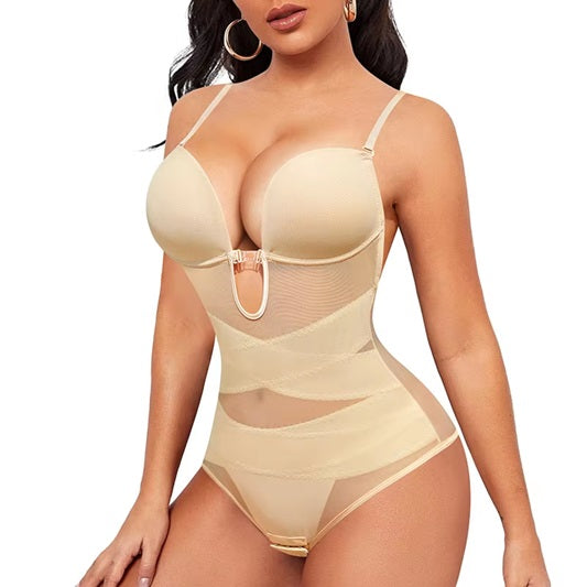 Curvear®️Bodysuit Shapewear for Women Tummy Control Backless Body Shaper U Plunge Built-in Bra Waist Trainer Corset