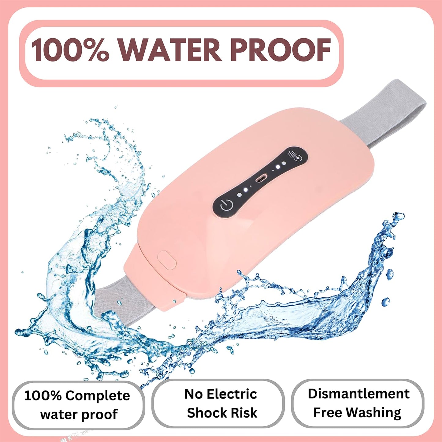 Electric Heating Pad Belt for Back Pain Relief – Portable USB Rechargeable Waist Warmer for Cramps, Lower Back & Abdomen – Adjustable Heat Therapy Wrap for Women & Men – Pink"