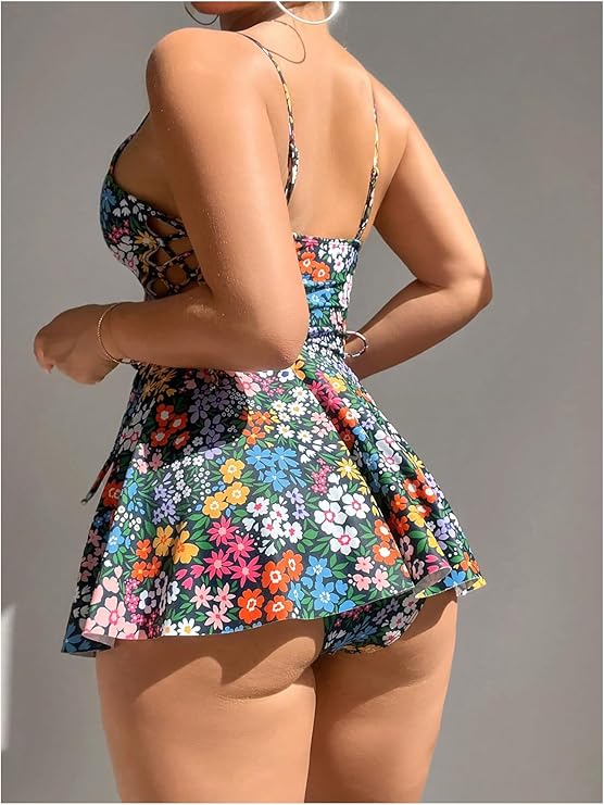 Women's Floral Summer Mini Dress – Spaghetti Strap Sleeveless Fit and Flare Casual Sundress, Sexy A-Line Skater Dress for Vacation, Beach, or Party