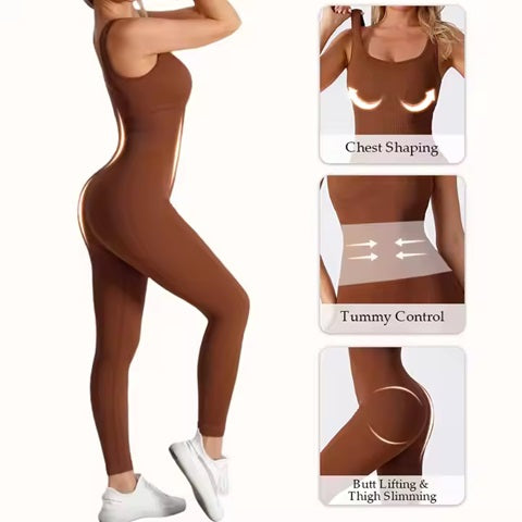 Curvear®️ Seamless Ribbed Tummy Control Shaper Yoga Jumpsuit Shapewear Bodysuit for Women Backless Jumpsuit