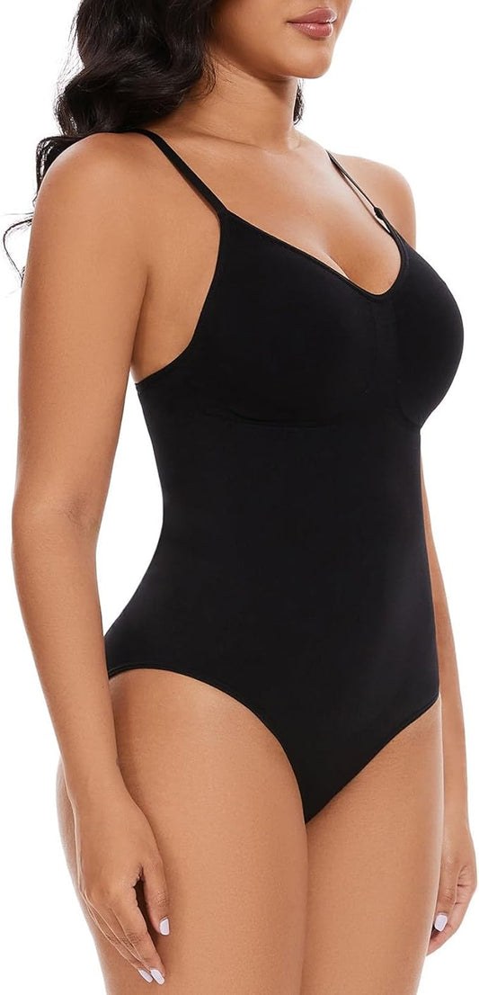 Curvear®️Seamless Slimming Jumpsuit One-piece No Padding Adjustable Shoulder Straps Women's Shaper Corset Thong Bodysuit