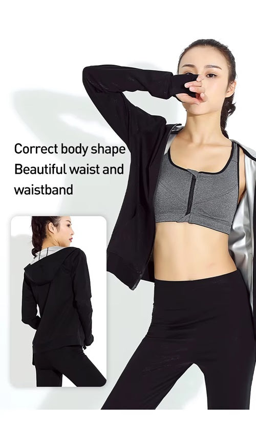 Curvear®️Sauna Suit for Women Weight Loss Sauna Jacket Workout Fitness Sweat Hooded Jacket