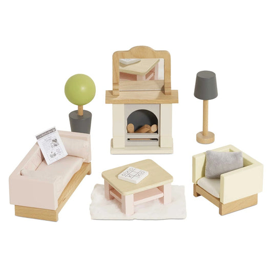 Wooden Dollhouse Furniture  Miniature Toy Furniture with Family Dolls for Kids, Pretend Play Room Décor for Bedroom, Kitchen, Bathroom & Living Room