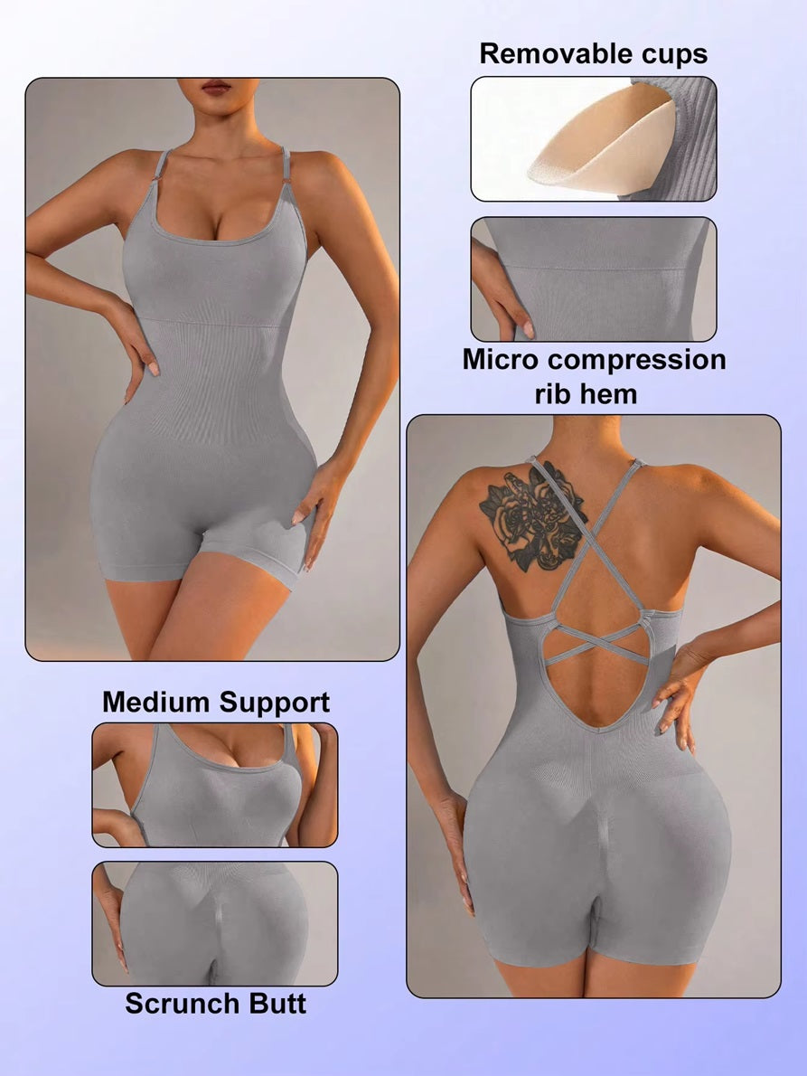 Curvear®️Lightweight Jumpsuit Fitness Gym Yoga Shapewear Lingerie Bodysuit Rompers Jumpsuit Activewear for Women