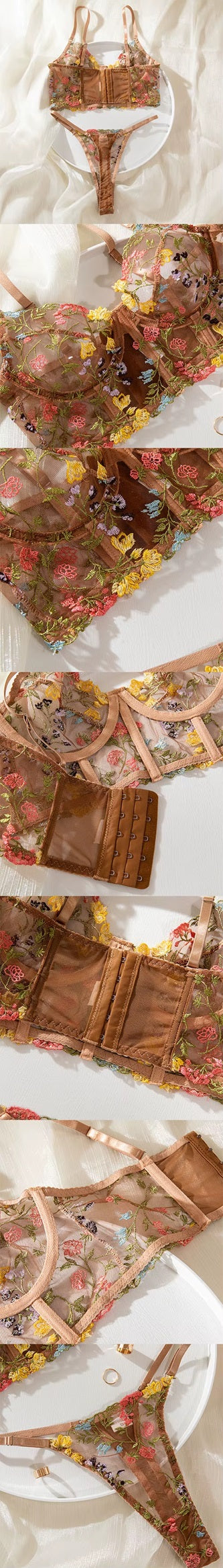 Curvear®️Womens Sexy Lingeries Sets Mesh See Through Spaghetti Strap Bras Thongs Set Girls 2pieces Lace Mesh Underwear Panties