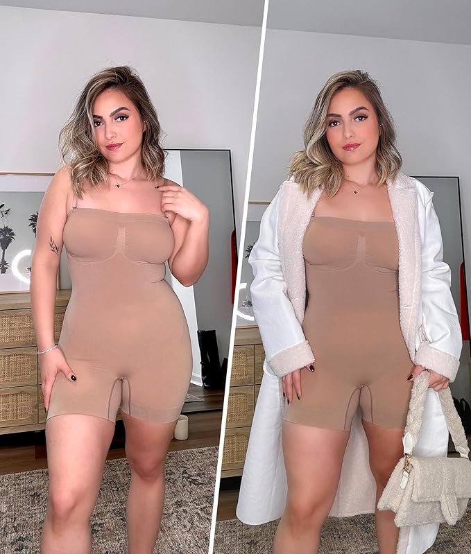 Curvear®️Strapless Shortie Bodysuit for Women Tummy Control Shapewear Seamless Sculpt Body Shaper with Removable Straps