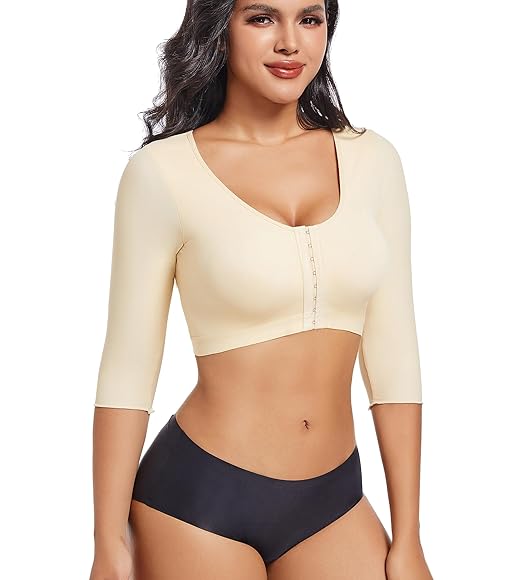 Curvear®️Arm Shaper Tops for Women Arm Compression Sleeves Post Surgery Front Closure Bra Shapewear Posture Corrector Tank Top