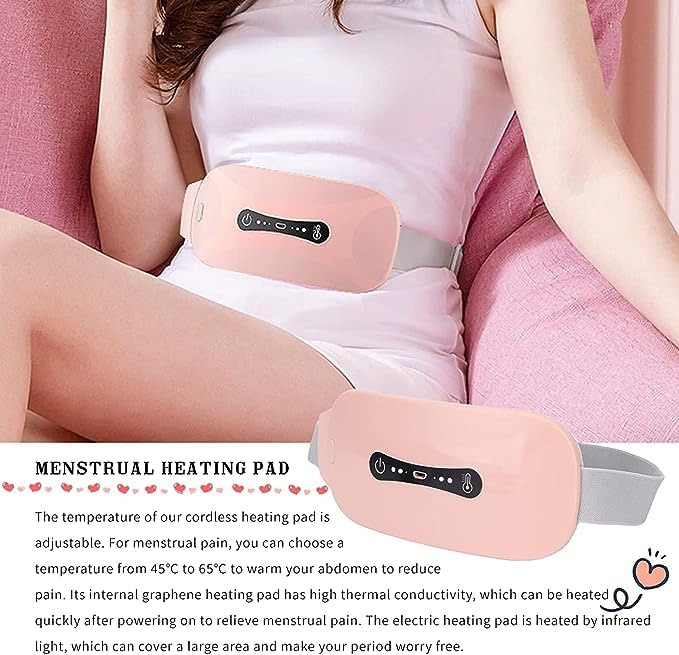 Electric Heating Pad Belt for Back Pain Relief – Portable USB Rechargeable Waist Warmer for Cramps, Lower Back & Abdomen – Adjustable Heat Therapy Wrap for Women & Men – Pink"