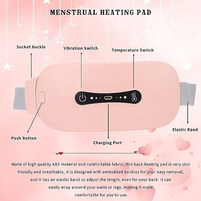 Electric Heating Pad Belt for Back Pain Relief – Portable USB Rechargeable Waist Warmer for Cramps, Lower Back & Abdomen – Adjustable Heat Therapy Wrap for Women & Men – Pink"