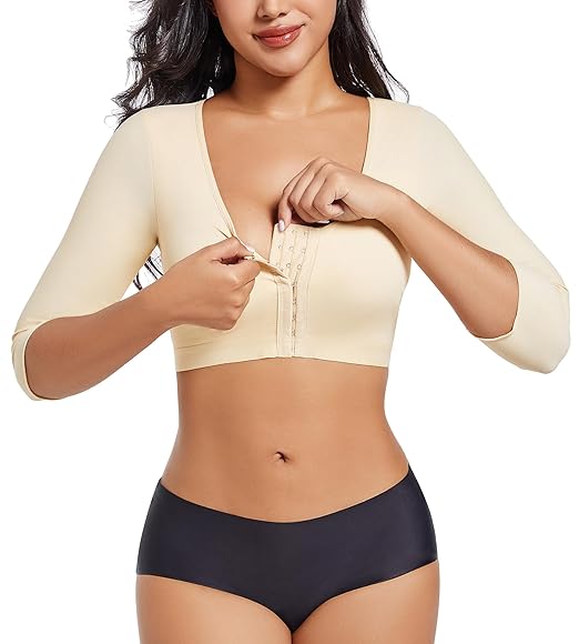 Curvear®️Arm Shaper Tops for Women Arm Compression Sleeves Post Surgery Front Closure Bra Shapewear Posture Corrector Tank Top